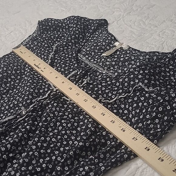 ambiance Apparels sz L dropwaist blouse button front waist ties - Picture 7 of 8